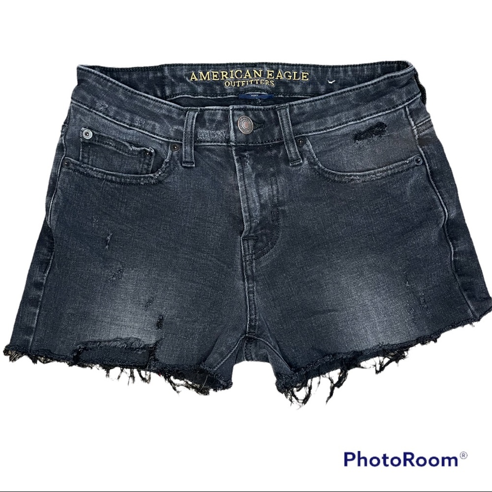 American Eagle High Waist Black Extreme Flex Skinny Jean Shorts